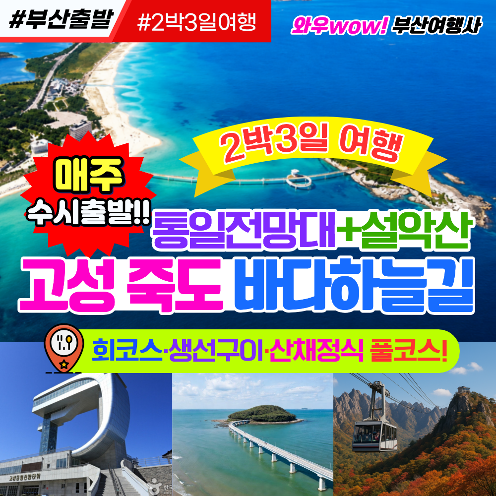 [부산출발/추석특집] 고성 죽도바다하늘길 +통일전망대 삼척 동해 설악 가을여행 2박3일