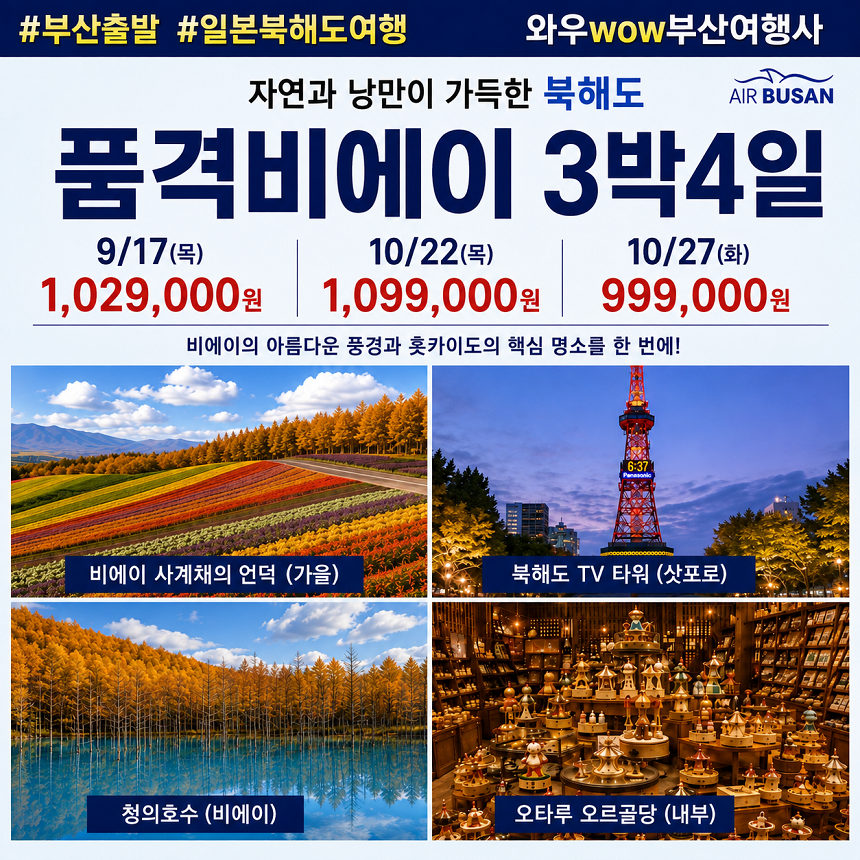 [부산출발] 북해도 품격비에이 4일 PKG 초특가 ★8월 선발가★