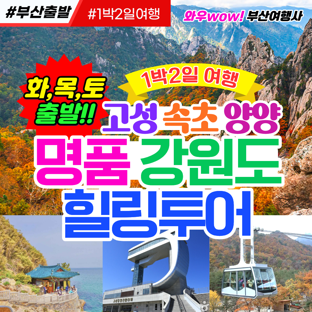 [부산출발] 명품 강원도 힐링투어 고성 속초 양양 1박2일 여행